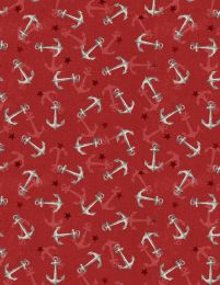 At The Helm Fabric | Anchors Red