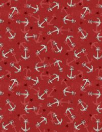 At The Helm Fabric | Anchors Red