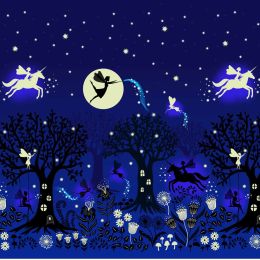Glow Fairies Lewis & Irene Fabric | Double Edge Border Midnight Blue