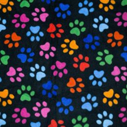 Printed AntiPil Polar Fleece | Black Background Paws