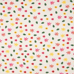 Jersey Cotton Fabric | Flowers White