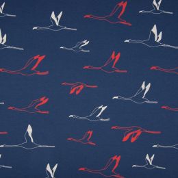 French Terry Fabric | Birds Navy