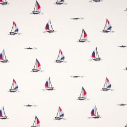 Jersey Cotton Fabric | Sailing Boats White