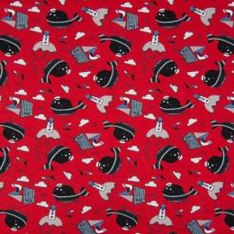 Jersey Cotton Fabric | Whales Red