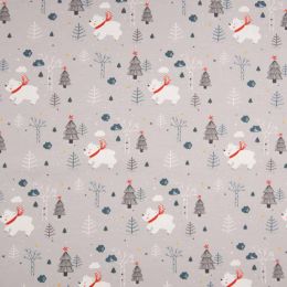 Jersey Cotton Fabric | Doggy In Winter Dusty Grey