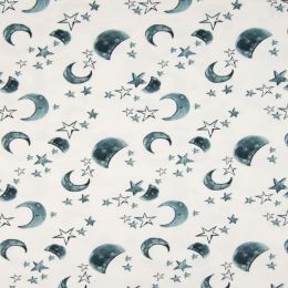 Jersey Cotton Fabric | Stars & Moon Dusty Blue