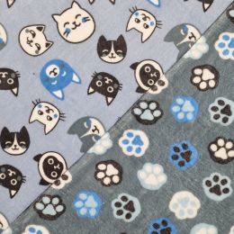 Double Sided Supersoft Fleece | Cats & Cat Feet Blue