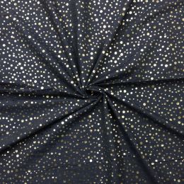 Sparkling Chambray Fabric | Gold Metallic Multi Spot Dark Blue