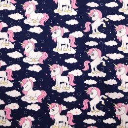 Cotton Print Fabric | Unicorn Clouds Navy