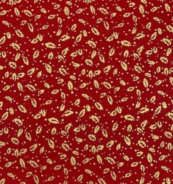 Stitch It Metallic Christmas Fabric | Holly Leaves Red