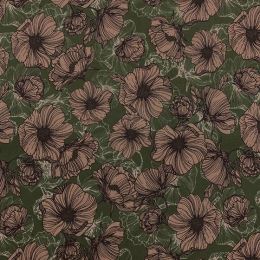 Cotton Lawn Digital Print | Large Poppies Green