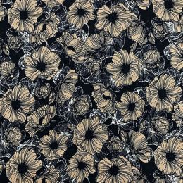 Cotton Lawn Digital Print | Large Poppies Black