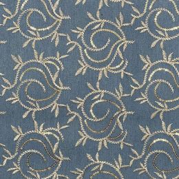 Embroidered Denim Fabric | Metallic Floral Light Blue