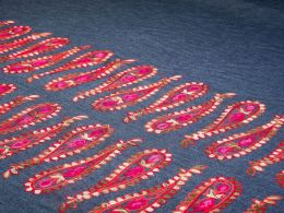 Embroidered Denim Fabric Border | Paisley Pendulum Hot