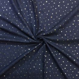 Sparkling Chambray Fabric | Gold Metallic Mini Star on Dark Blue