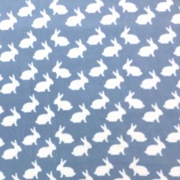 Printed Anti Pil Polar Fleece | Bunny Rabbit Blue