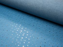 Sparkling Chambray Fabric | Gold Metallic Mini Star on Light Blue