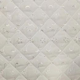 Quilted Broderie Anglaise Fabric | White
