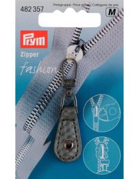 Prym Zip Puller | Imt. Leather Tab, Round - Grey